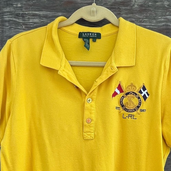Lauren Ralph Lauren Cotton Vintage Short Sleeve Polo, Yellow | L - Picture 3 of 13